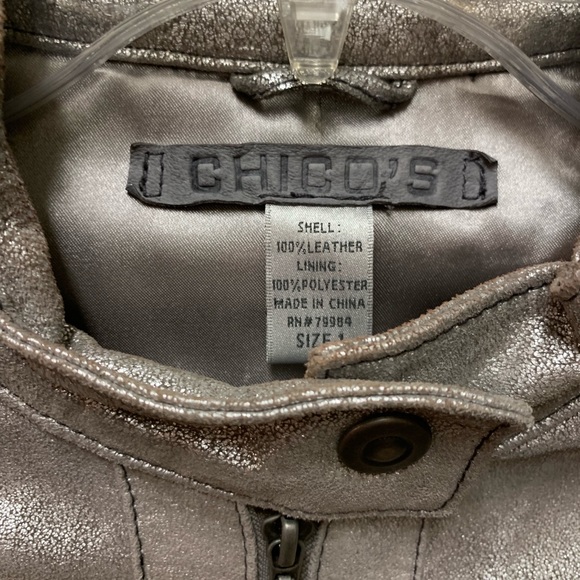 Chico’s all leather silver metallic jacket - Picture 2 of 8